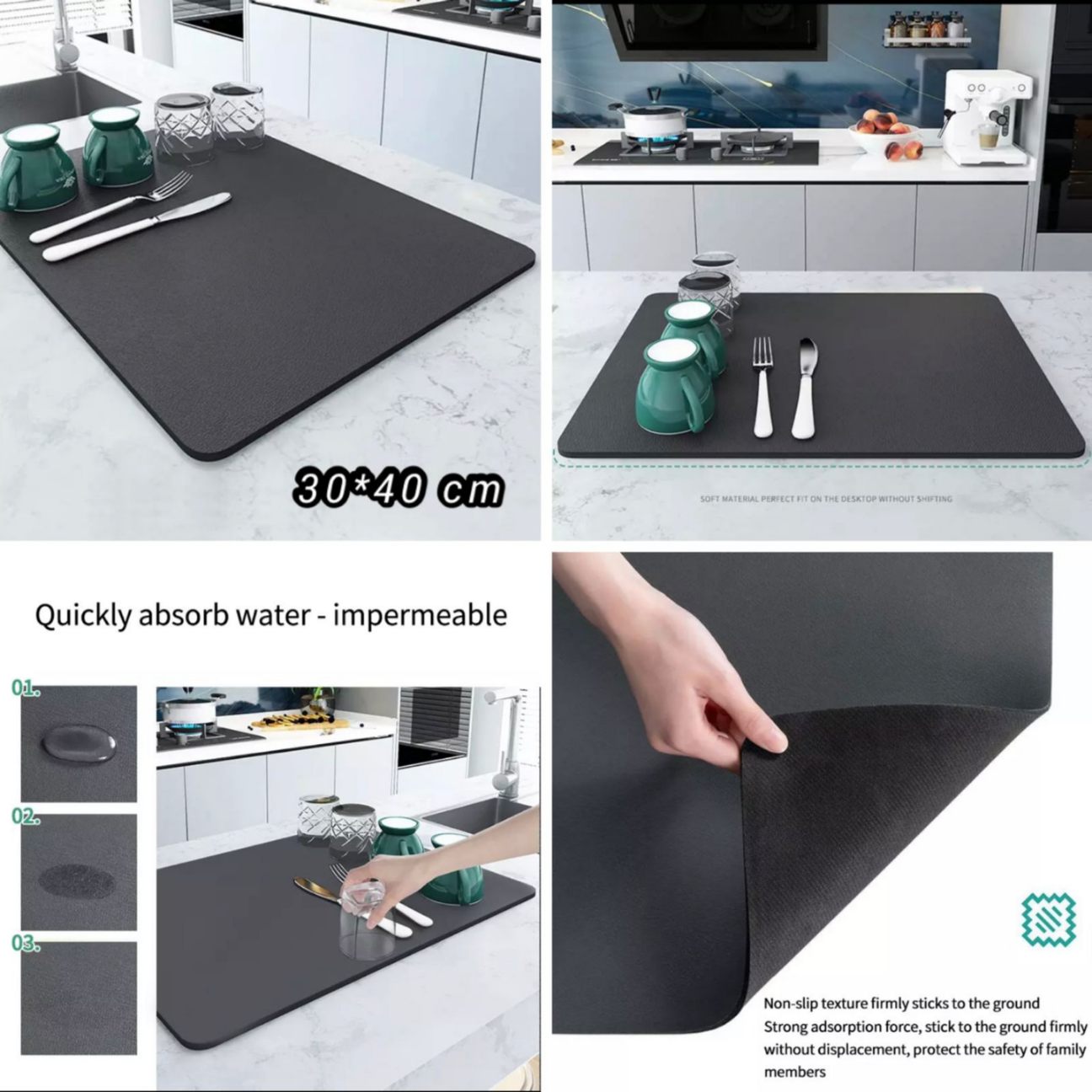 Dish Drying mat for Kitchen Water Absorbent mat Drying mat for Kitchen Utensils Large Dry mat for Kitchen