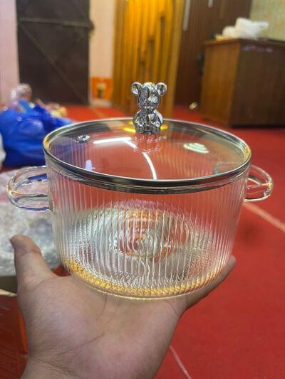 Glass Simmer Pots for Cooking on Stove Glass Boiling Pot Small Heat-Resistant Clear