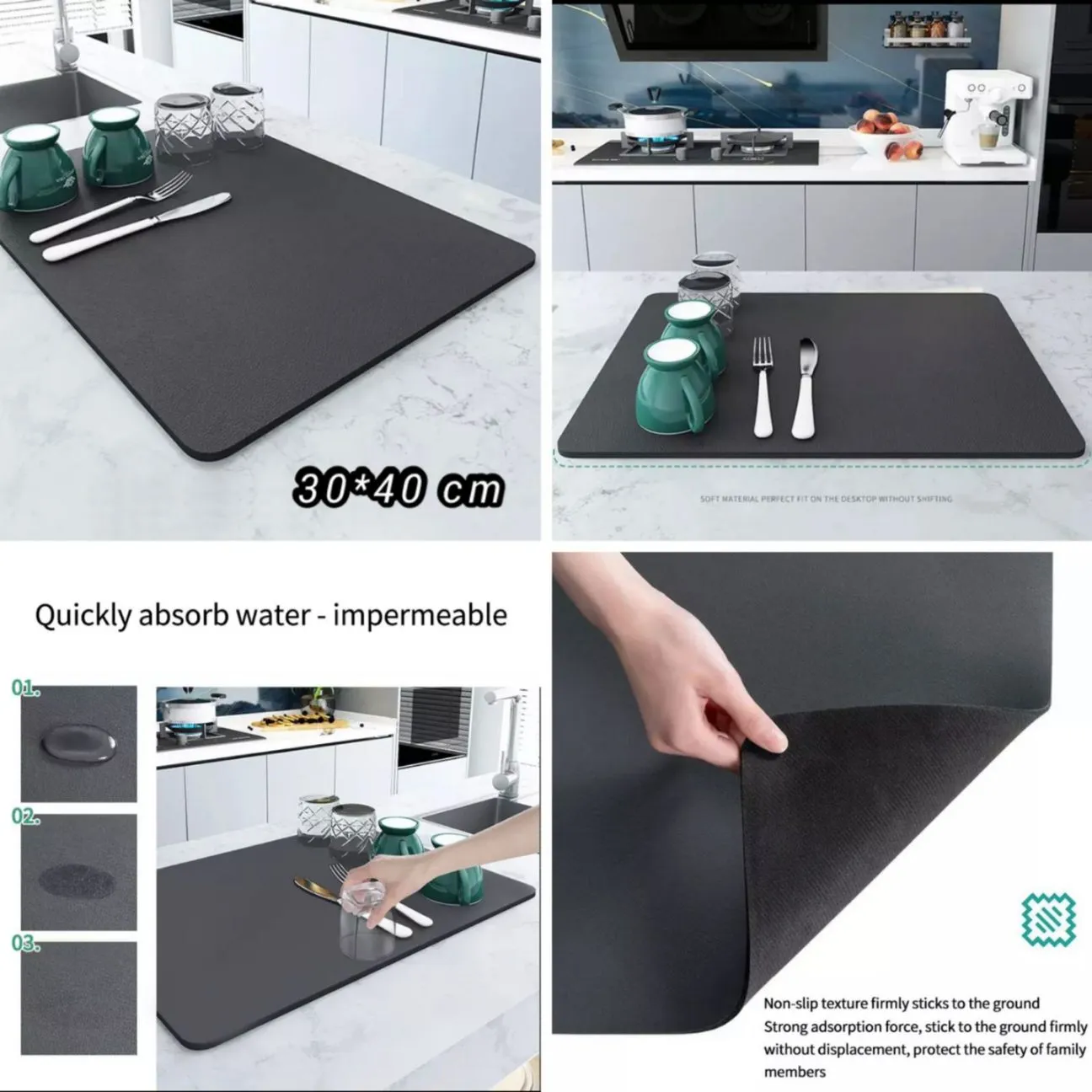 Dish Drying mat for Kitchen Water Absorbent mat Drying mat for Kitchen Utensils Large Dry mat for Kitchen