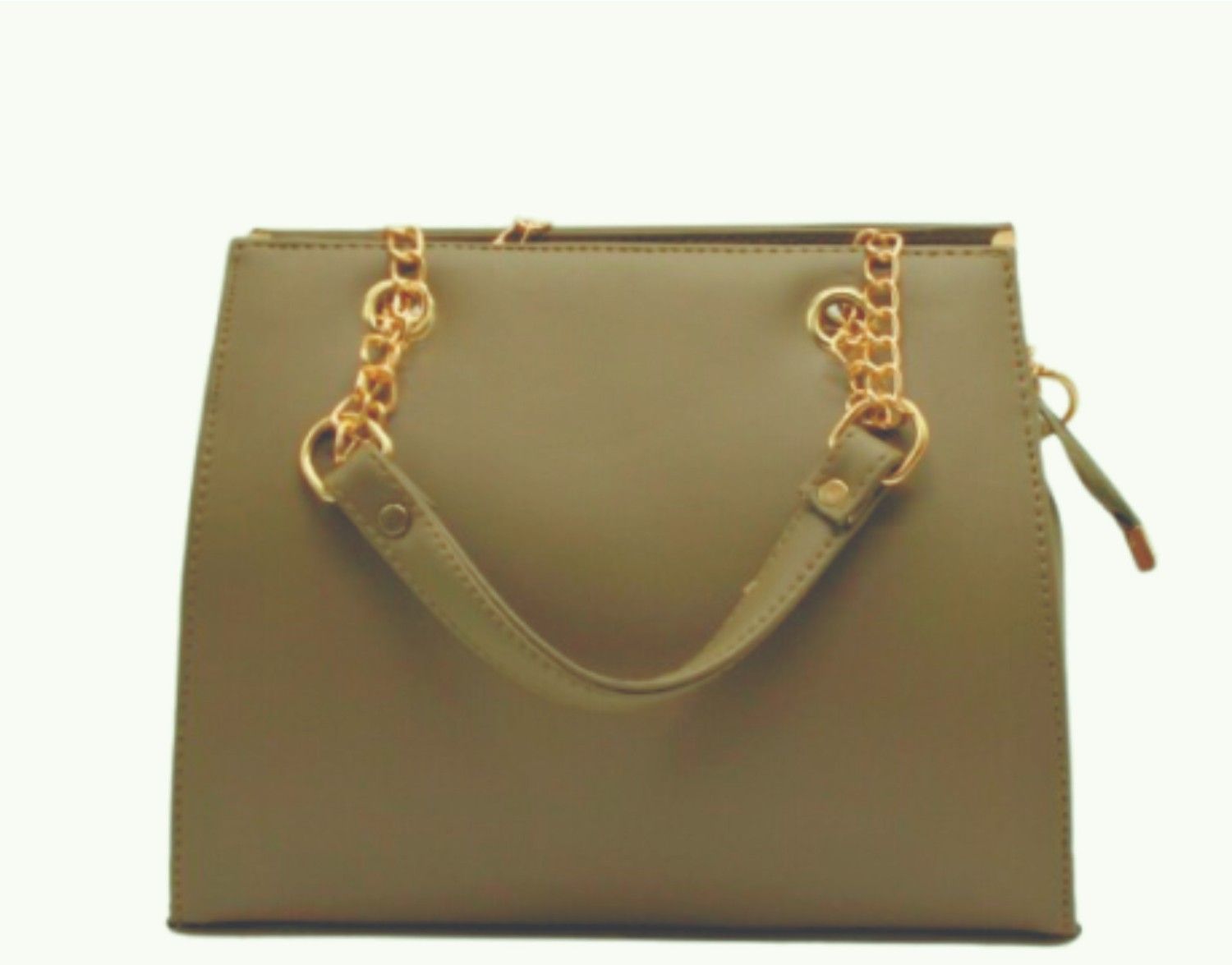Stylish Olive Green Handbag with Gold Chain Handles