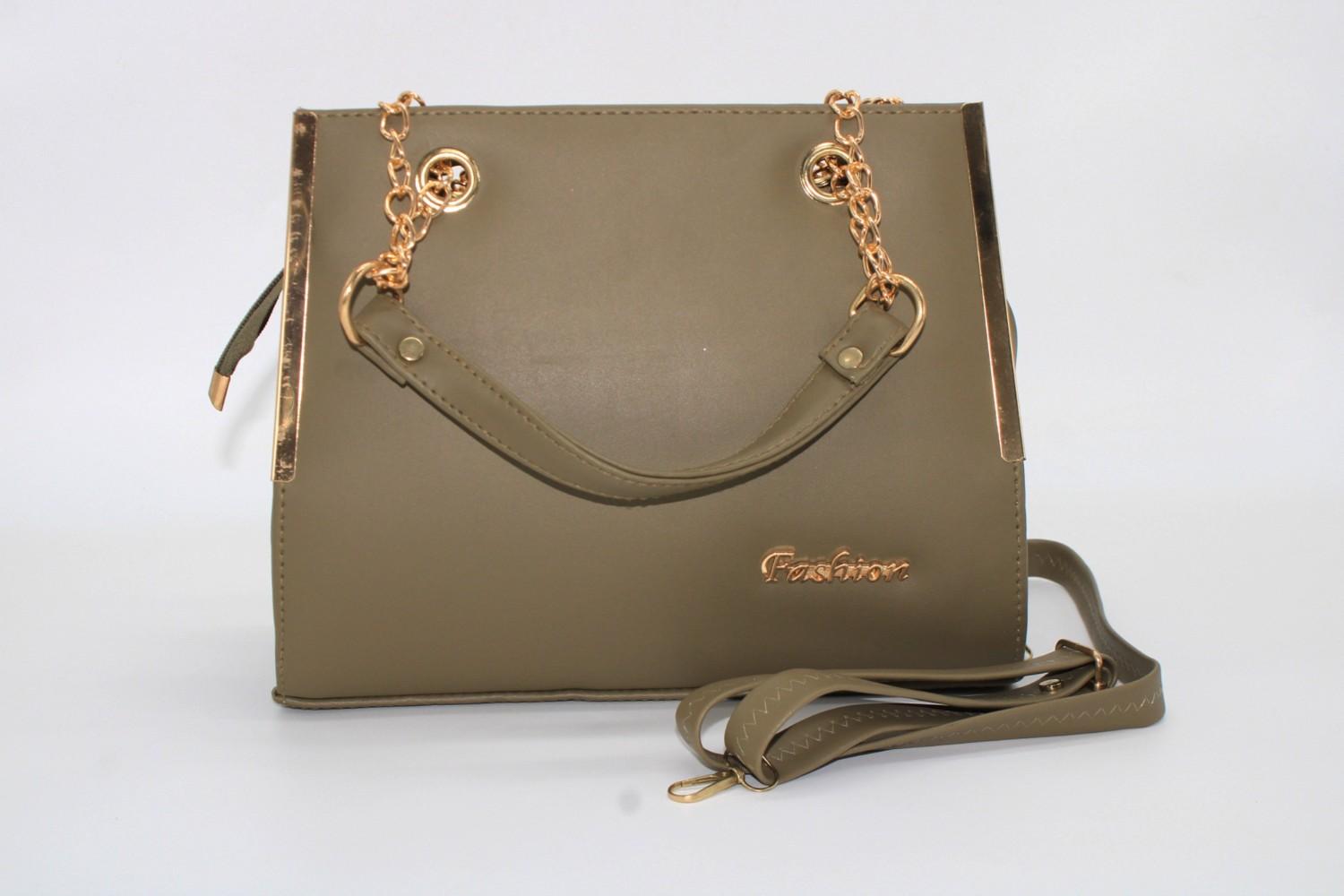 Olive Green Handbag with Gold Chain Handles
