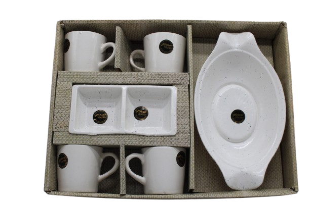 Sunday Funday Ceramic 4 Cupset with 1 Tray and 1 set mini Tray